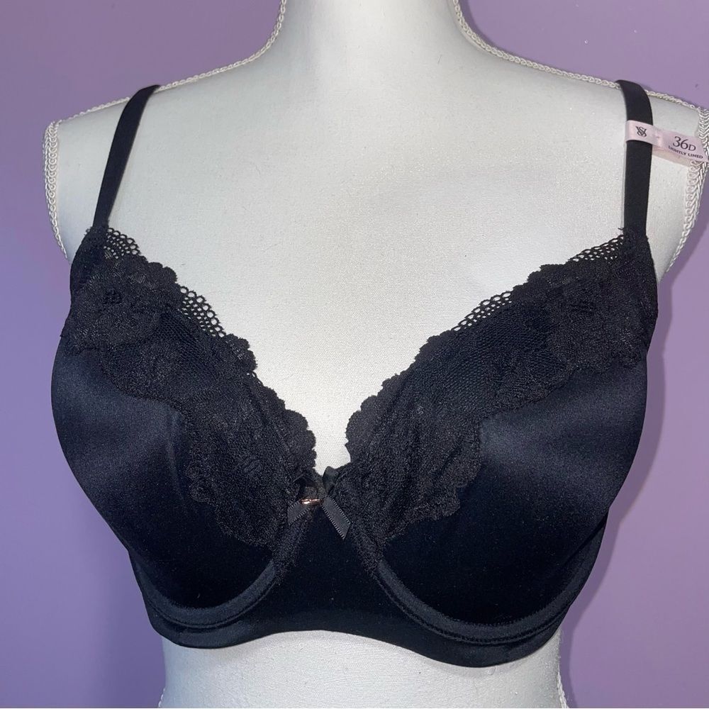 NEW Victoria's Secret Lightly Lined Demi Cup Bra Women Size 36D Black Lace Trim